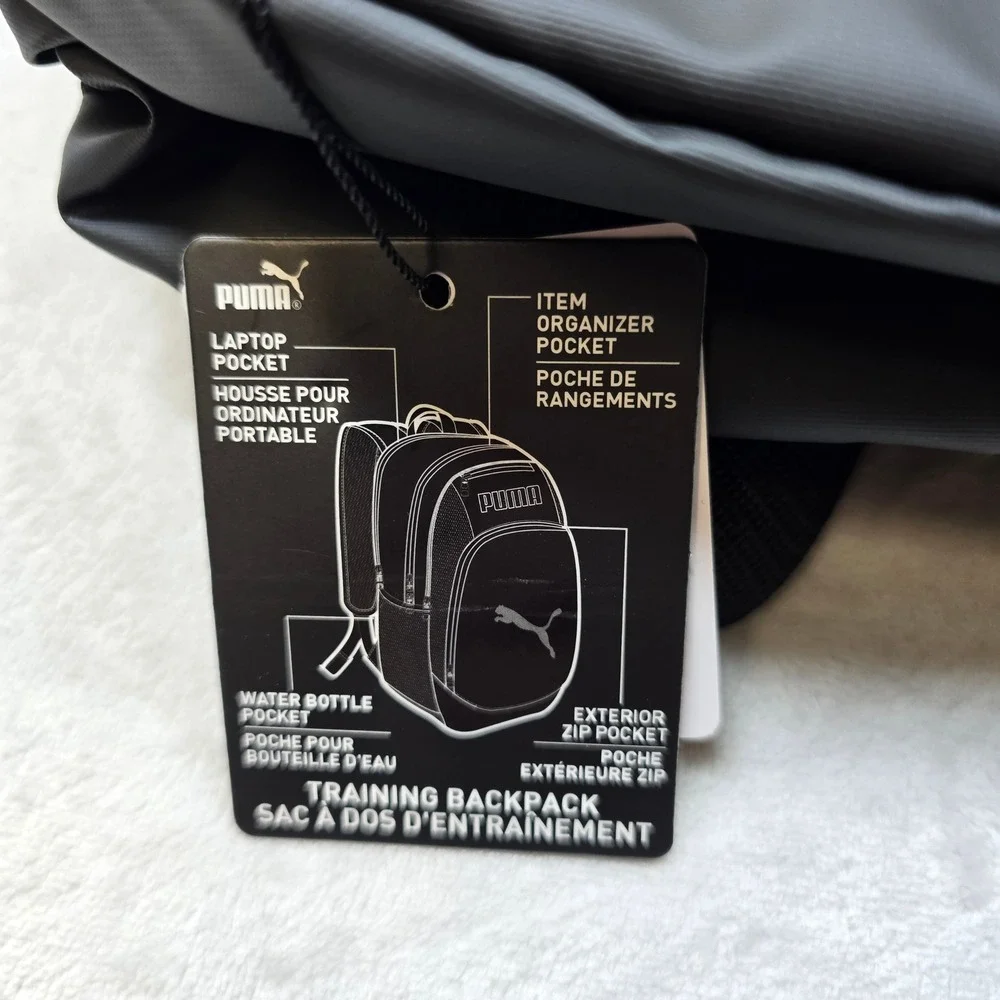 Puma Training‎ Backpack Black Grey Laptop Pocket Water Bottle Side Pockets NEW